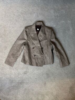 Double-Breasted Wool Blend Blazer in Heathered Brown